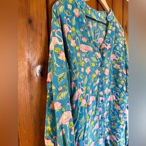 Flamingo Print Button-Up tunic